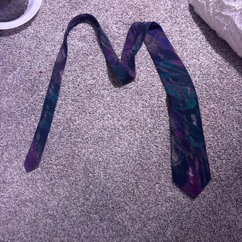 Boa-Boa Abstract Necktie Mens OS Purple Teal Excellent Vintage Viscose Tie